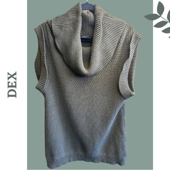 🛍️3/$40 Dex Women’s Khaki Green Short Sleeve Sweater Cowl Neck Size Medium - Picture 1 of 6